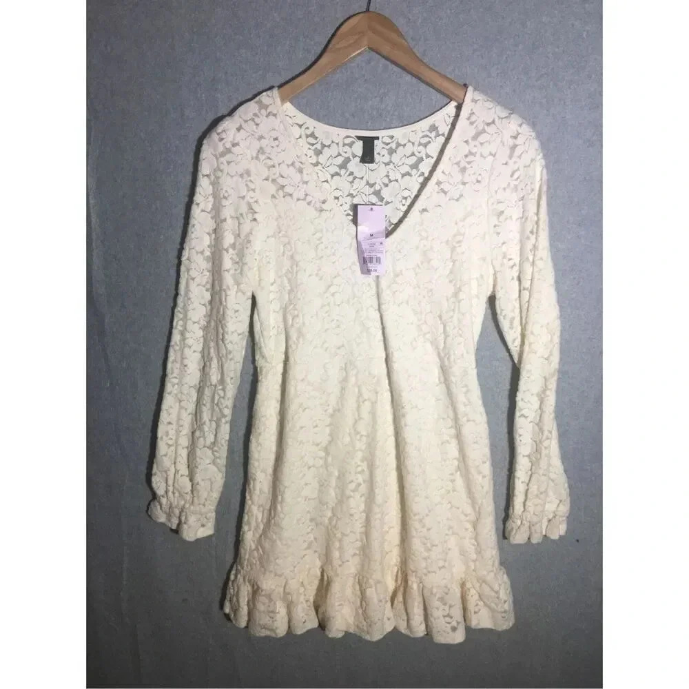 Womens NWT Wild Fable Dress Mini Ruffle Lace floral Cream Bachelorette Date